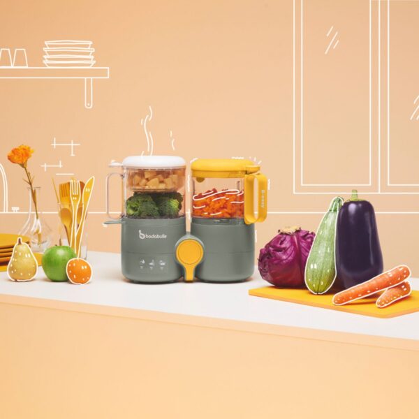 Badabulle – B Easy 4in1 Food Processor | Blend, Steam, Reheat & Defrost | Super Fast & Super Healthy, BPA Free, 2 Cooking Baskets | Prepare Multiple Meals, Nutrient Preservation Grey – 1.3L