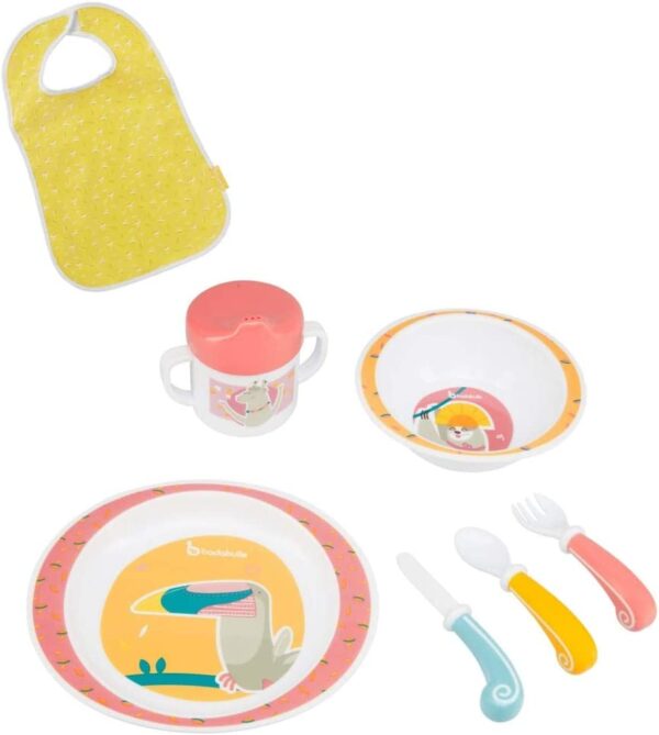 Badabulle – Yummy 7-Piece Crockery Set | For Kids & Toddlers – Coral