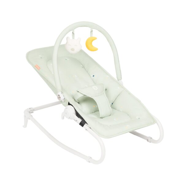 Badabulle Foldable Bouncer Baby Chair Rocker Lichen | Equipped with a soft and well-cushioned | 2-in-1 Rocker and Fixed Bouncer |five adjustable positions 0 – 6 monts