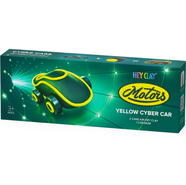 Hey Clay – Cyber Cars YELLOW CYBER CAR Colourful modelling air-dry clay, 2 cans with fun interactive app for kids 3 years +