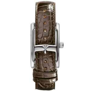 Dark brown crocodile embossed leather strap on Emporio Armani Gianni AR0155 watch with stainless steel buckle
