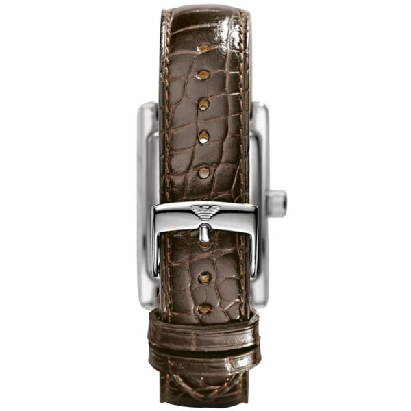 Dark brown crocodile embossed leather strap on Emporio Armani Gianni AR0155 watch with stainless steel buckle