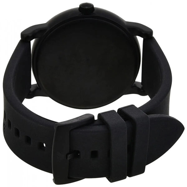 Back view of Emporio Armani Luigi Slim watch with black rubber strap and buckle