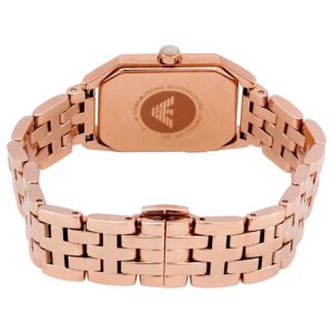 Emporio Armani Giola rose gold watch caseback showing engraved eagle logo