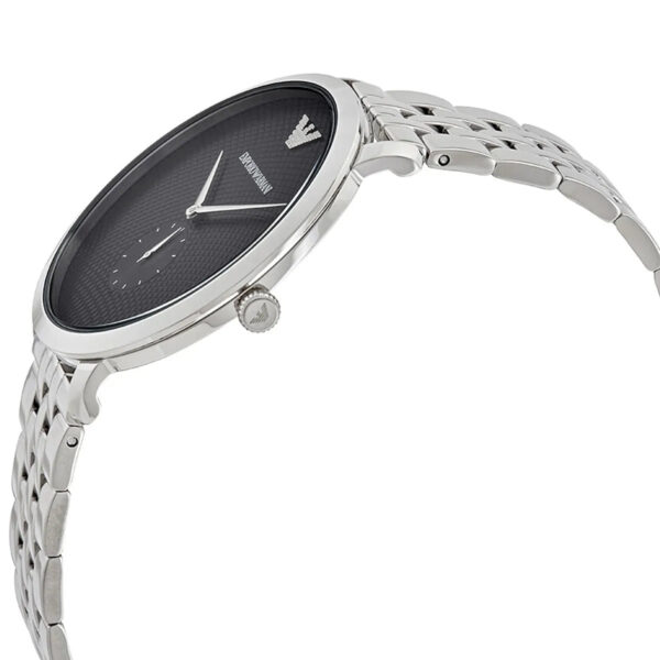 Emporio Armani AR11161 watch side view displaying thin case profile and silver bracelet