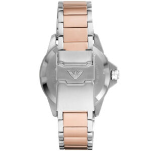 Caseback of Emporio Armani AR11340 showing stainless steel with Emporio Armani eagle logo