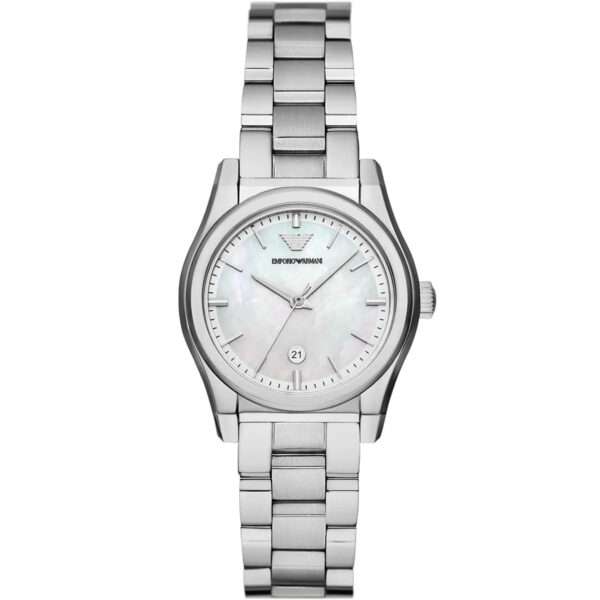 Emporio Armani Federica women's watch with white mother-of-pearl dial and silver stainless steel bracelet