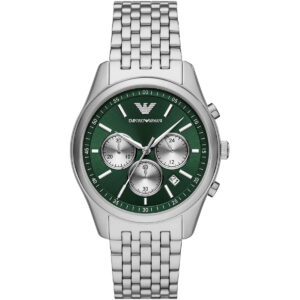 Emporio Armani Antonio chronograph watch with green dial and silver stainless steel bracelet