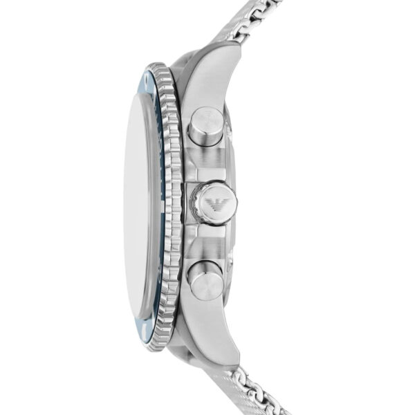 Emporio Armani AR11587 side profile showing case thickness and chronograph pushers