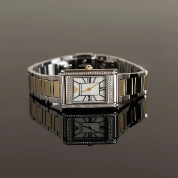 Emporio Armani Genni rectangular watch with white dial and crystal-set case