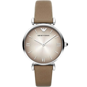 Emporio Armani Gianni T-Bar women's watch with beige dial and beige leather strap
