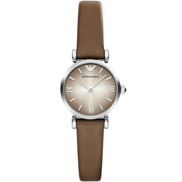 Emporio Armani Gianni T-Bar Mini women's watch with brown dial and brown leather strap