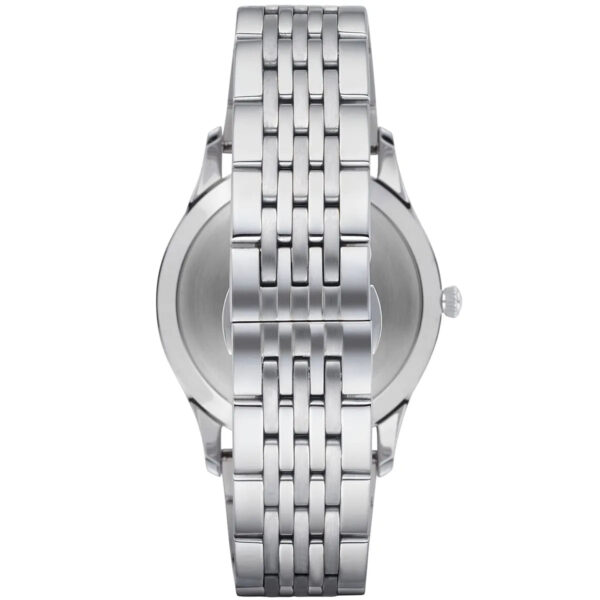 Emporio Armani Beta Large watch caseback and strap detail in silver
