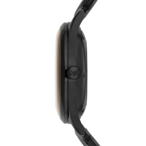 AR1923 Beta Meccanico side view displaying tan dial, black case, and leather band thickness