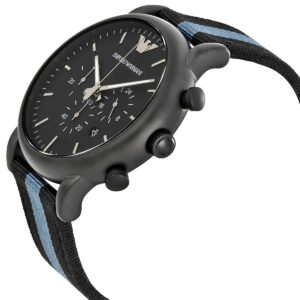 AR1948 Emporio Armani Luigi chronograph side profile showing matte black case and pushers