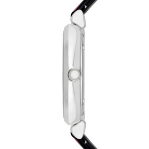 Side profile of Emporio Armani Gianni T-Bar watch case and leather strap