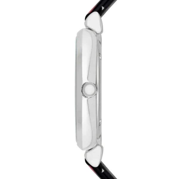 Side profile of Emporio Armani Gianni T-Bar watch case and leather strap