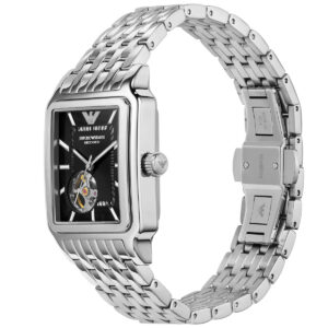 Emporio Armani Diego AR60057 side profile showing rectangular stainless steel case and metal bracelet