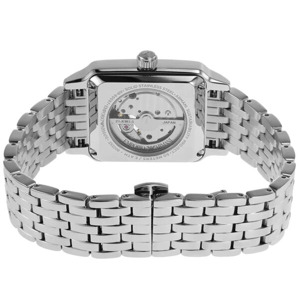 Emporio Armani Diego AR60057 transparent caseback displaying automatic movement and engraved details