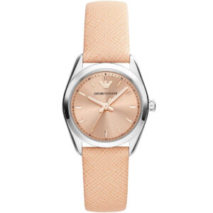 Emporio Armani Tazio Small AR6032 women's watch with rose gold dial and beige leather strap