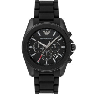 Emporio Armani Tazio Large chronograph watch with matte black dial and black silicone-wrapped stainless steel bracelet