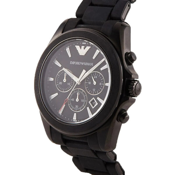 Emporio Armani Tazio Large chronograph watch side view displaying pushers and case profile