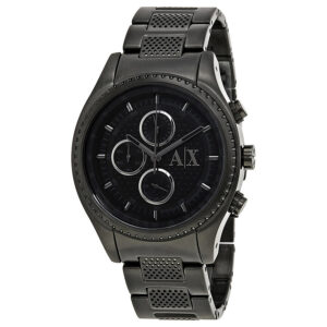 Armani Exchange AX1605 all-black chronograph watch with ion-plated steel bracelet and black dial
