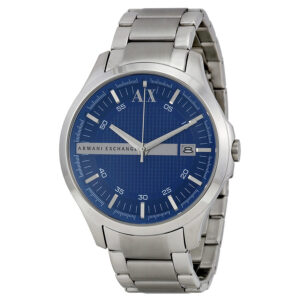 Armani Exchange blue textured dial silver stainless steel men's watch with date window