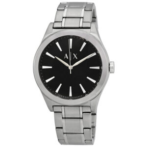 Armani Exchange AX2320 three-hand watch with black dial and silver stainless steel bracelet
