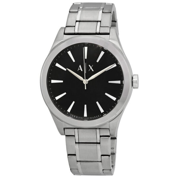 Armani Exchange AX2320 three-hand watch with black dial and silver stainless steel bracelet