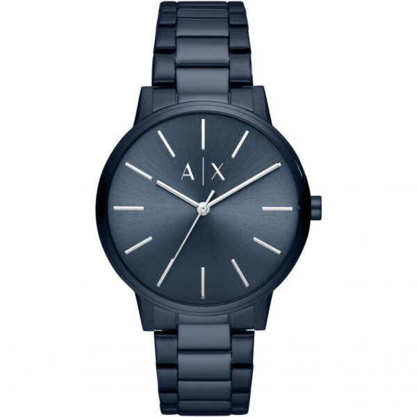Armani Exchange Cayde AX2702 blue stainless steel analog quartz men's watch with minimalist dial