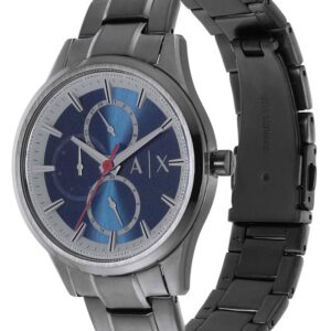 Armani Exchange Dante AX1871 watch angled view showing blue dial and gunmetal bracelet