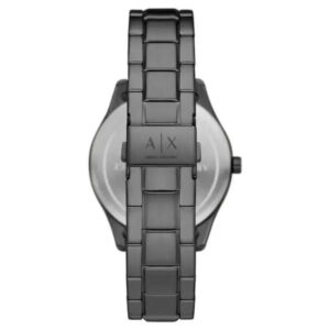 Armani Exchange Dante AX1871 watch caseback showing gunmetal case and bracelet