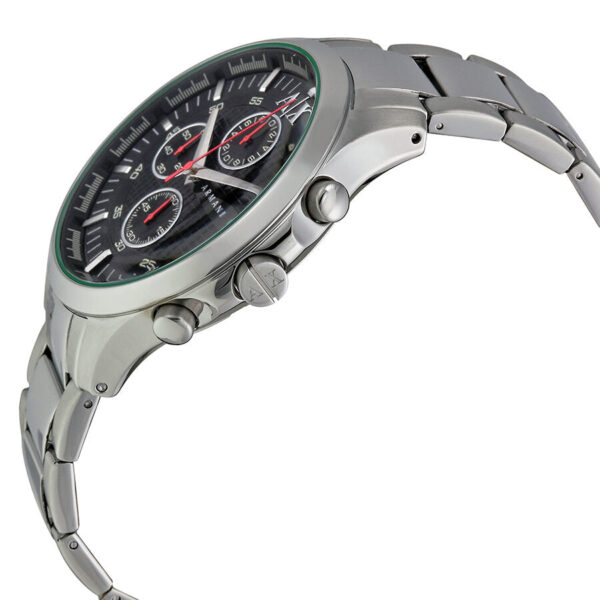 Side profile of Armani Exchange Hampton AX2163 with stainless steel bracelet and chronograph pushers