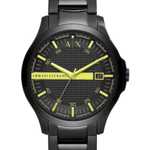 Armani Exchange Hampton AX2407 black dial watch with yellow hands and hour markers, date window
