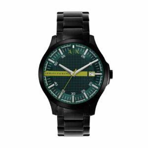 Armani Exchange Hampton AX2450 watch with green dial and black steel bracelet front view