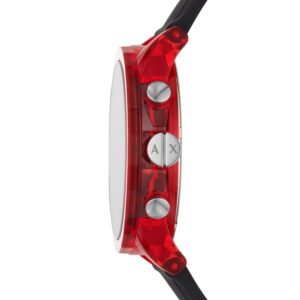 Red case with chronograph pushers and black silicon strap on Armani Exchange AX1338