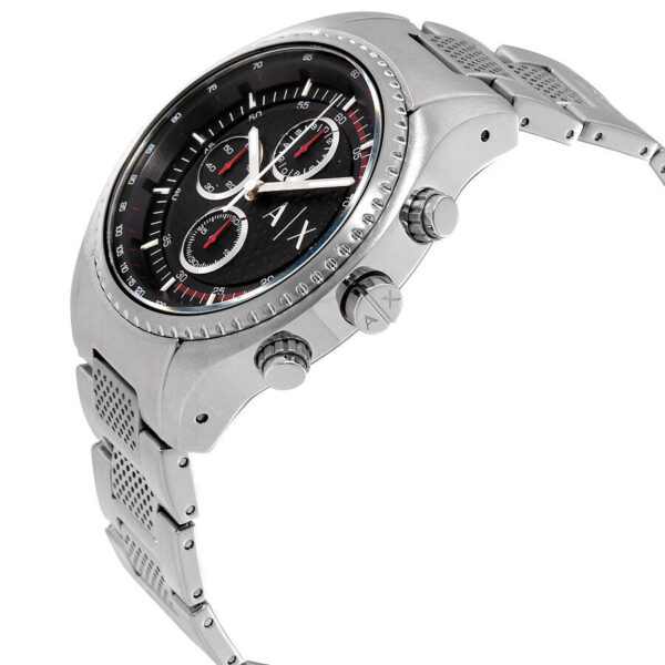 Armani Exchange The Driver chronograph watch angled view showing case and bracelet