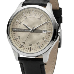 Armani Exchange Whitman AX2100 watch shown at angle with black leather strap visible
