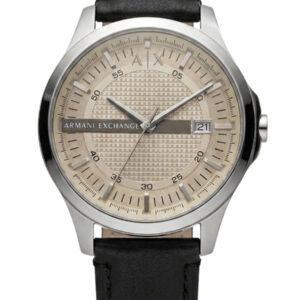 Armani Exchange Whitman AX2100 watch with cream dial, date window, and black leather strap