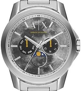 Armani Exchange AX1736 silver moonphase watch with dark grey dial and chronograph subdials