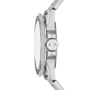 Side profile view of Armani Exchange Leonardo watch showing case depth and black bezel