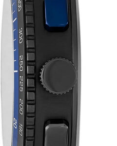 Side profile of Burberry City Sport watch showing case depth and blue rubber strap