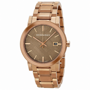 Burberry The City BU9005 watch with sunray brown check dial, rose gold case and bracelet