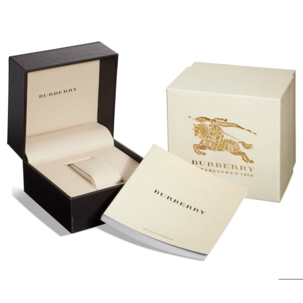 Burberry The Classic watch packaging including black box and cream branded presentation box