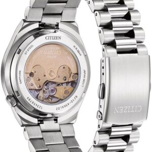 Citizen Tsuyosa Automatic caseback showing visible automatic movement with stainless steel bracelet