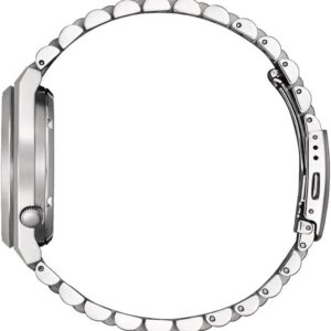Side profile view of Citizen Tsuyosa Automatic watch showing case thickness and stainless steel bracelet