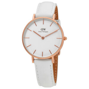 Daniel Wellington Petite Bondi 32mm women's gold watch with white dial and white leather strap
