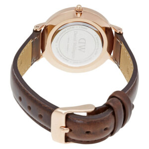 Case back of Daniel Wellington Petite Bristol watch showing serial number and branding