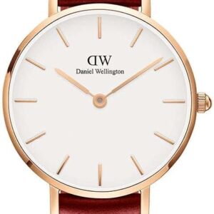 Daniel Wellington Petite St. Mawes 32mm white dial rose gold watch with burgundy leather strap